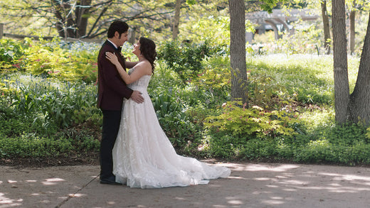 A couple on their wedding day at Denver Botanic Gardens