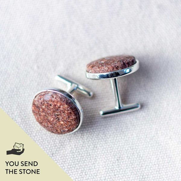 Stainless steel cufflinks with dark brown wood and dark blue sand stone / silver cufflinks / wedding cufflinks good / gift for man